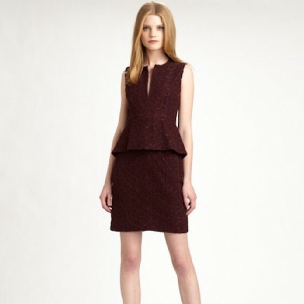 Diane Von Furstenberg Delian Pebble Lace Peplum Wineberry Bordeaux Dress